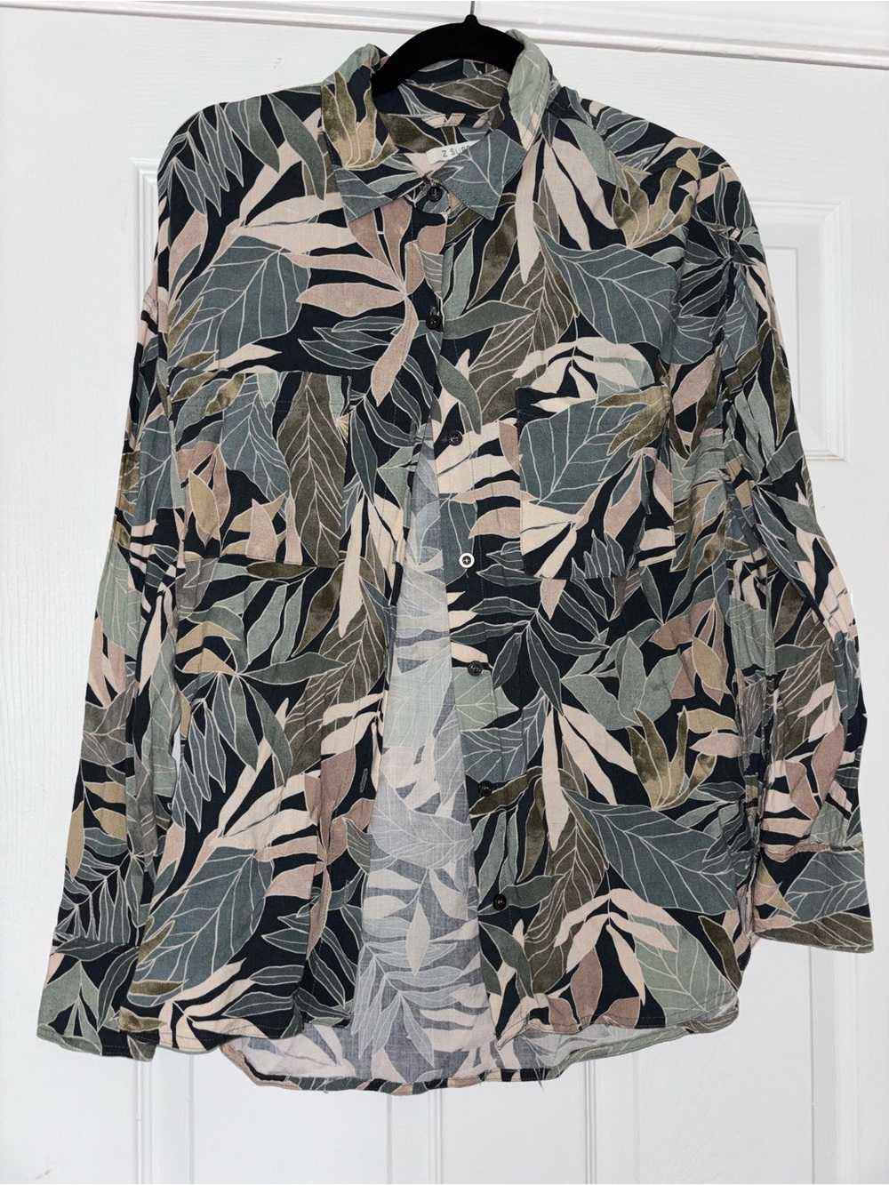 Z Supply Leaf Print Button-Down Shirt in Black, Green, Tan